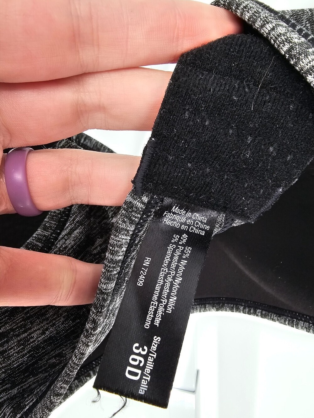 Womens Sz 36D Classic Lightly Padded T Shirt Bra Gray Black - Picture 3 of 3